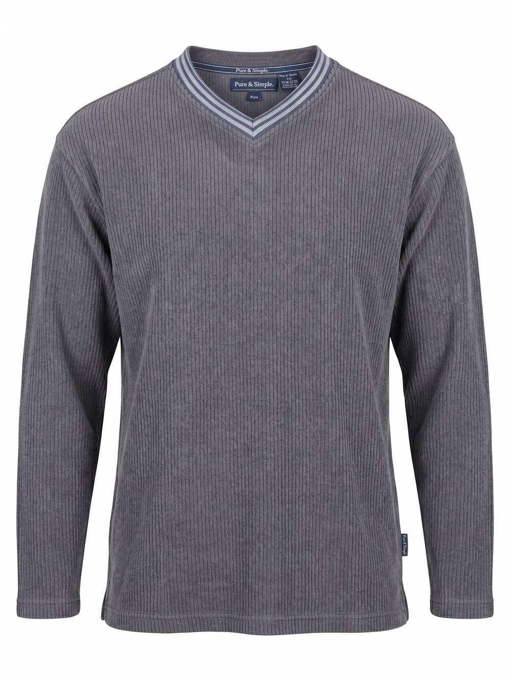 VINTAGE PURE & SIMPLE Men's Ribbed Gray V-Neck Sweater Size Large